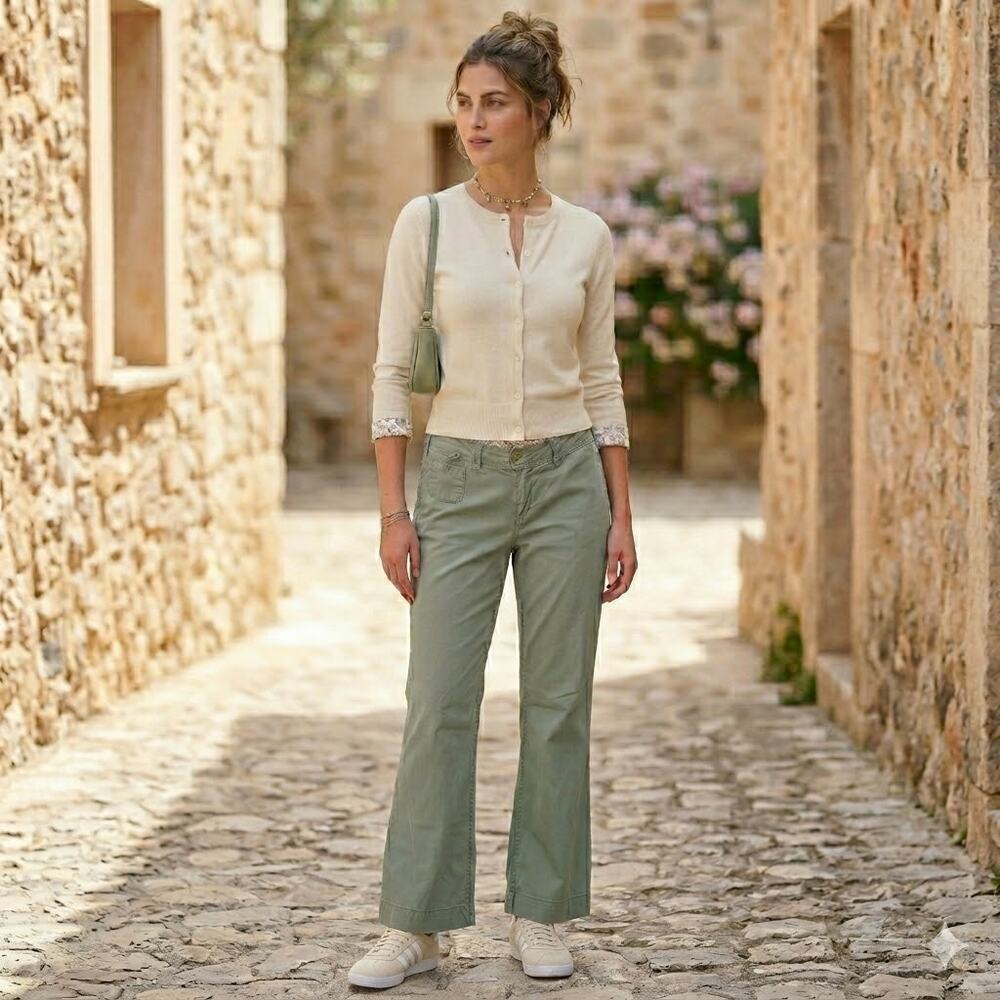 GAP Hadley Sage Green Wide Leg Utility Chino Pants Vintage Size 12 Regular